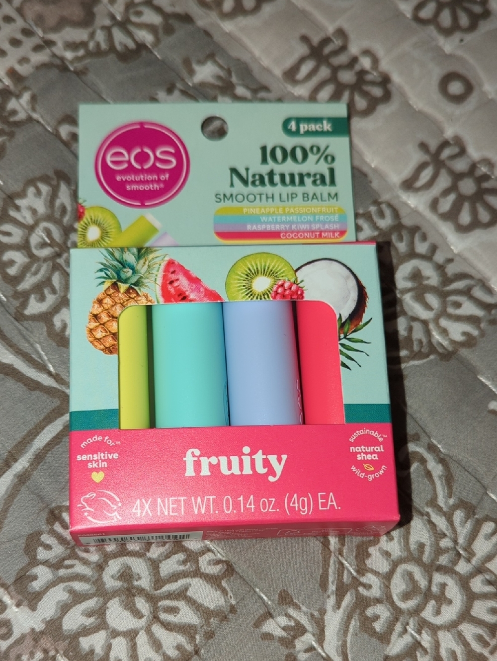 eos Fruity 4-Pack Lip Balm in Pastel Green, Mint, Lavender & Coral